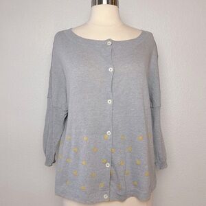 North Object De Petit Sweater Cardigan Women's Sz M Gray Linen Cotton Polka Dot